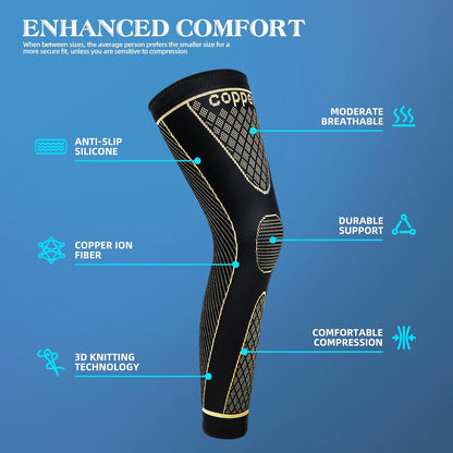 Copper Infused Full Leg Compression Support Sleeves