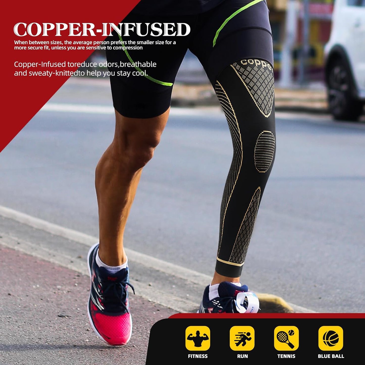 Copper Infused Full Leg Compression Support Sleeves
